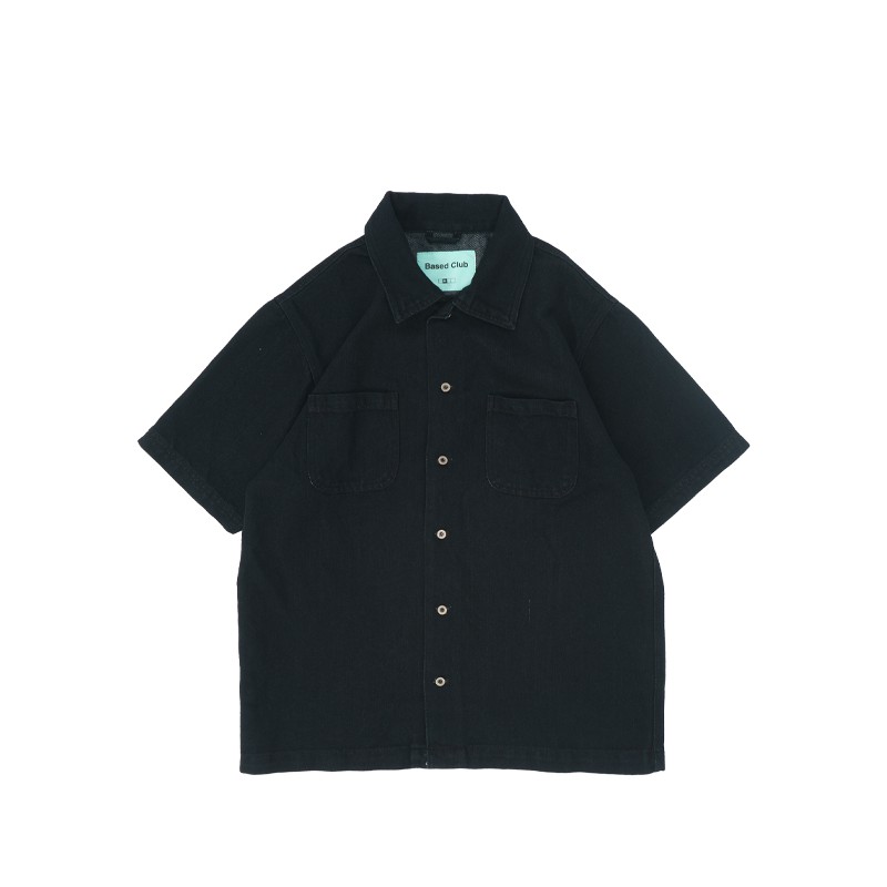 Based Club Vaselina Kemeja Lengan Pendek Denim Hitam