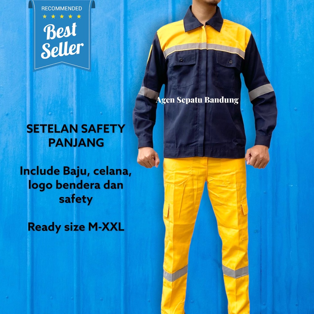 AGEN Setelan Kemeja panjang kombinasi Baju Safety Lengan Panjang Katelpak Wearpack Atasan Safety Kombinasi 2 Warna Kemeja two tone Kemeja dan Celana Safety