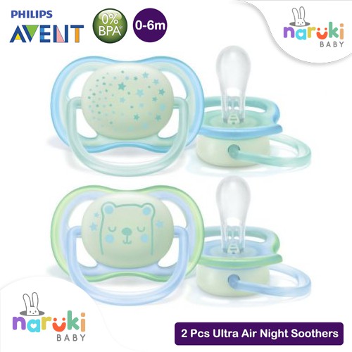 Philips Avent Ultra Air Night Pacifier 0-6m &amp; 18 m+ Empeng Bayi Avent Newborn Orthodentic isi 2pcs