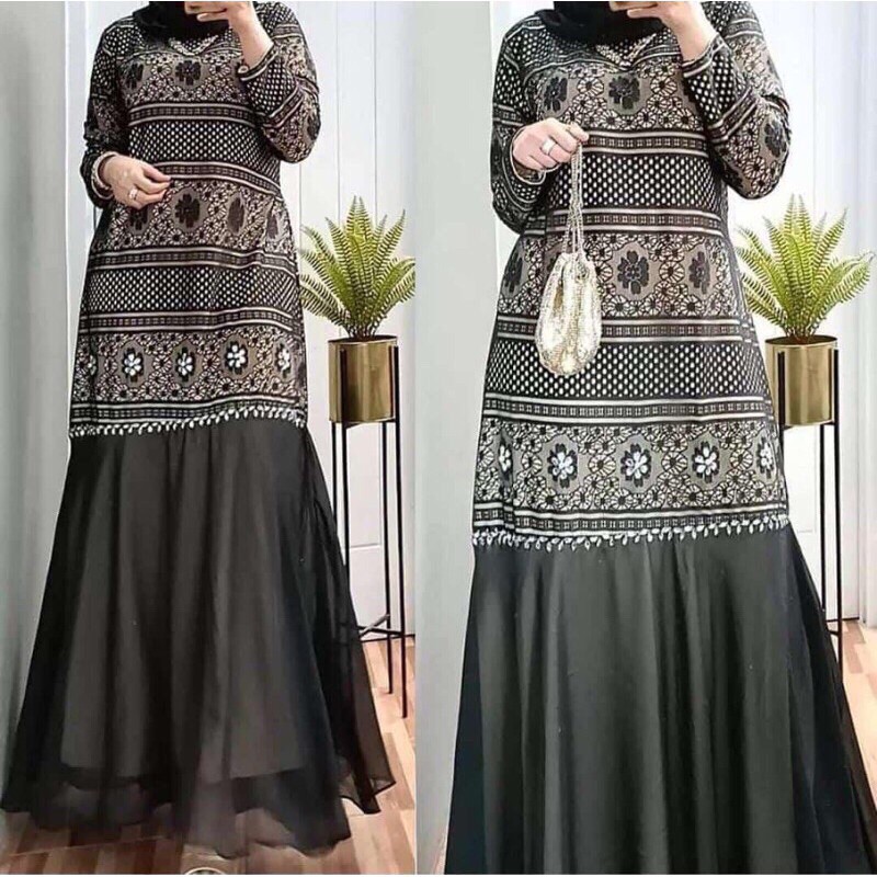 Gamis Brukat Hitam Full Model Lebaran 2021 Premium