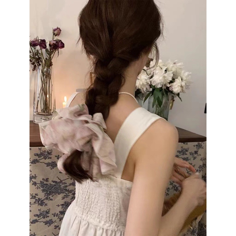 IKAT KARET RAMBUT FRENCH LINGKAR RING DONUT BESAR MOTIF BUNGA KAIN BIG RING ELEGANT SCRUNCHIE LARGE CHIFFON FABRIC FLORAL FLOWER PATTERNED PITA BESAR AKSESORIS KOREA