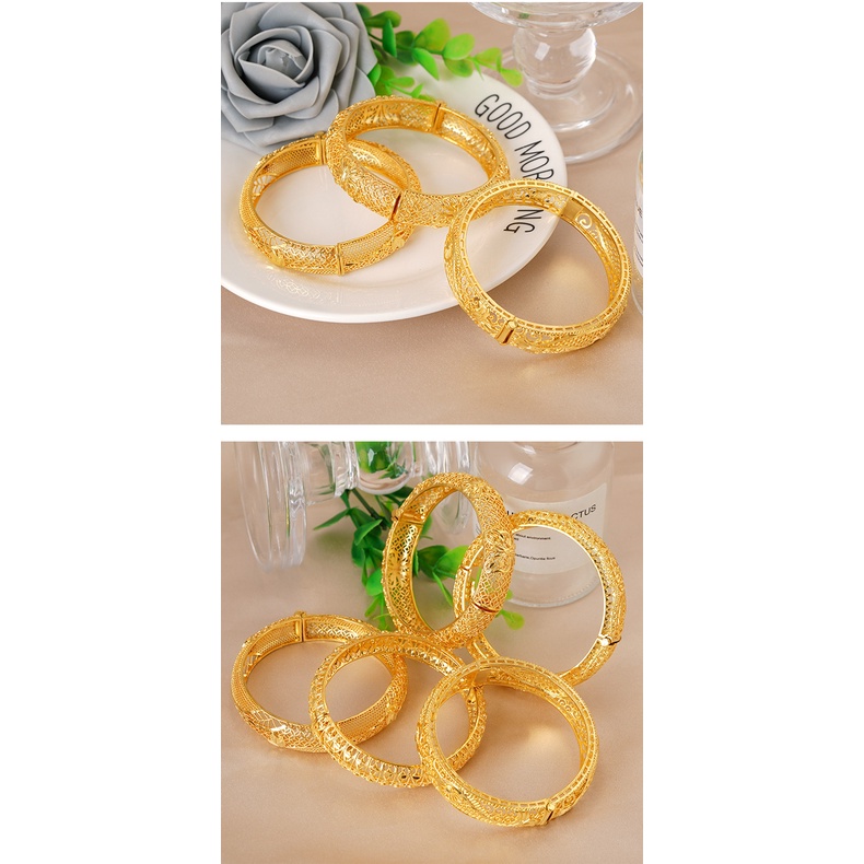 Gelang Emas Plated 24K Desain Naga Dan Phoenix Gaya China Untuk Wanita