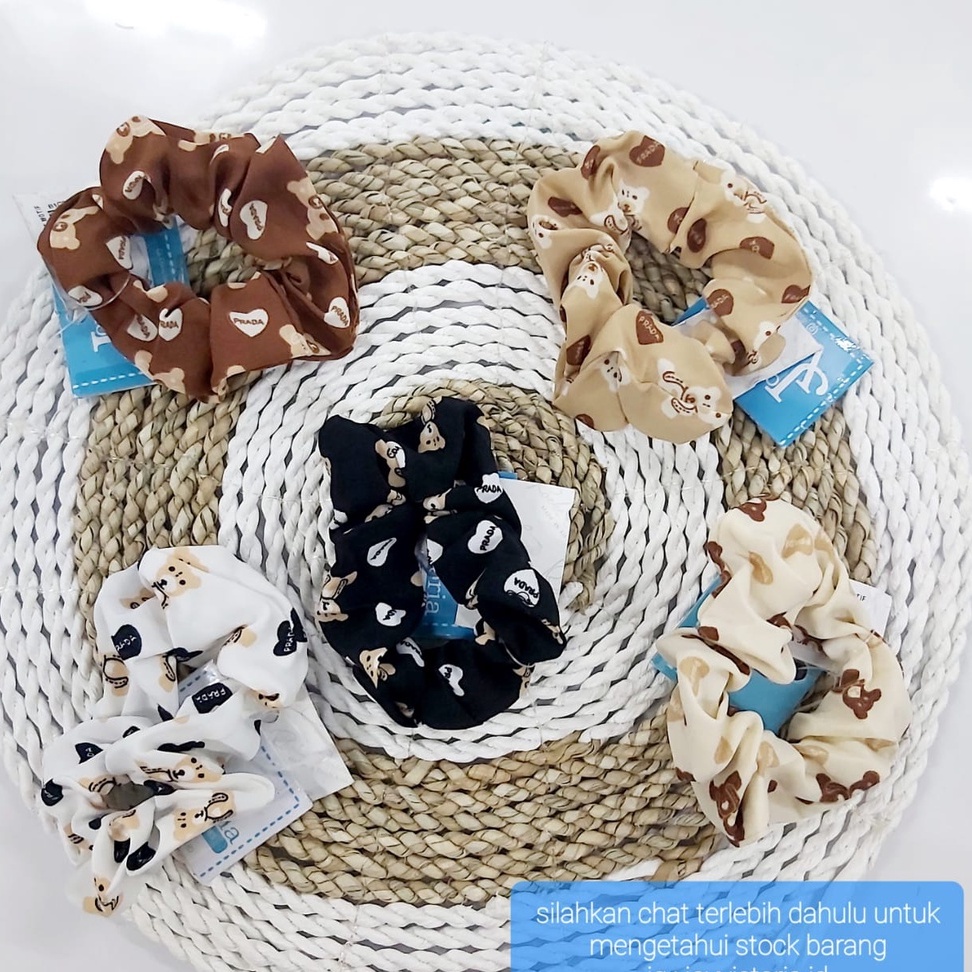 IKAT RAMBUT KUNCIR SCRUNCHIES WANITA / ANAK LUCU CUTE MOTIF BONEKA