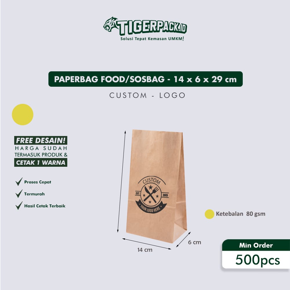 

Paperbag Food/sosbag Coklat 14x6x29cm - Custom Logo