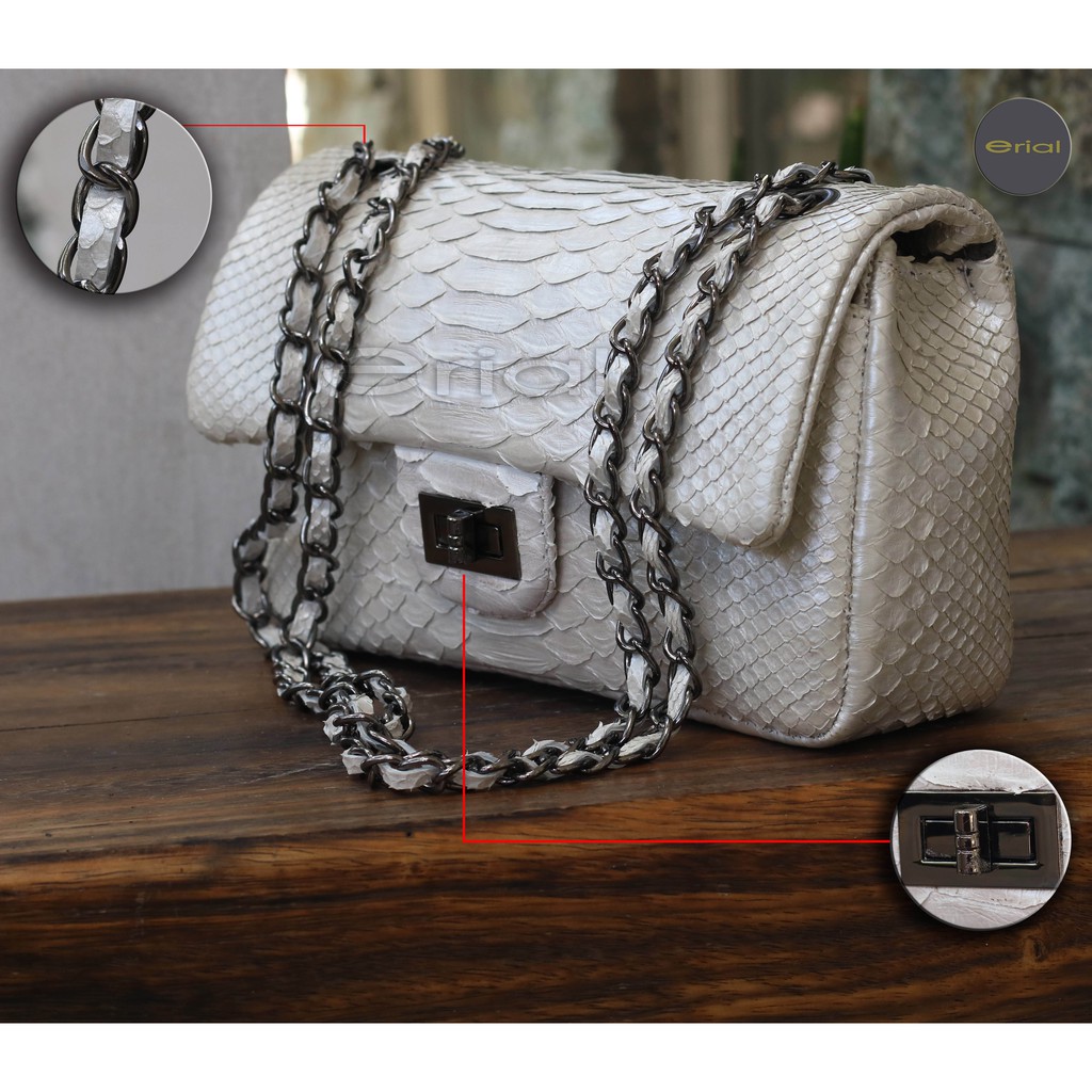 Tas Kulit Ular Asli - Tas Wanita - Chanel - Ofwhite
