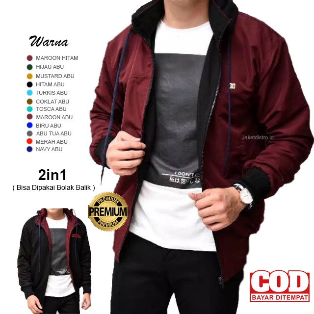 [ BISA COD ] JD- JAKET BOLAK BALIK / JAKET BB JAKET 2IN1 JAKET PARASUT PRIA WANITA ANTI AIR