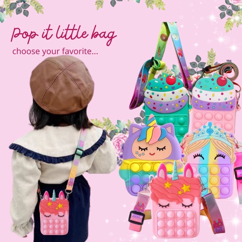 GROSIR TAS ANAK POPIT JELLY / TAS POP IT ANAK SELEMPANG UNICORN / TAS POP IT ANAK TERMURAH/DOMPET KOIN/COIN/ MINNIEMOUSE/ HK/ UNICORN/ CUPCAKE/ KUE/ANAK PEREMPUAN/ CAT/KUCING