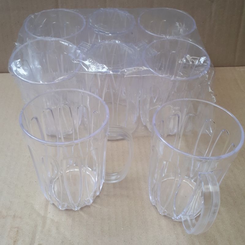 Gelas gagang victory 350 ml mug air minum cangkir es bening plastik pegangan
