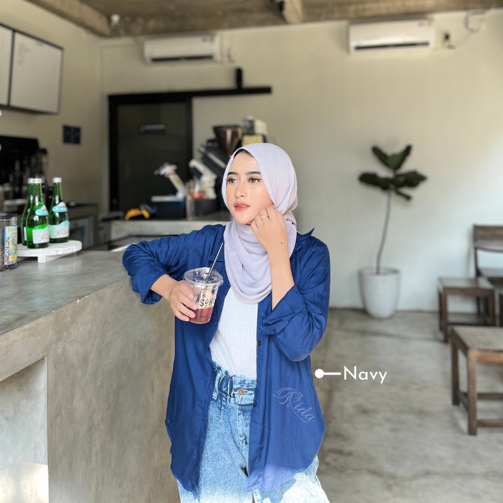 Emily Kemeja Rayon Polos Tanpa Saku Premium