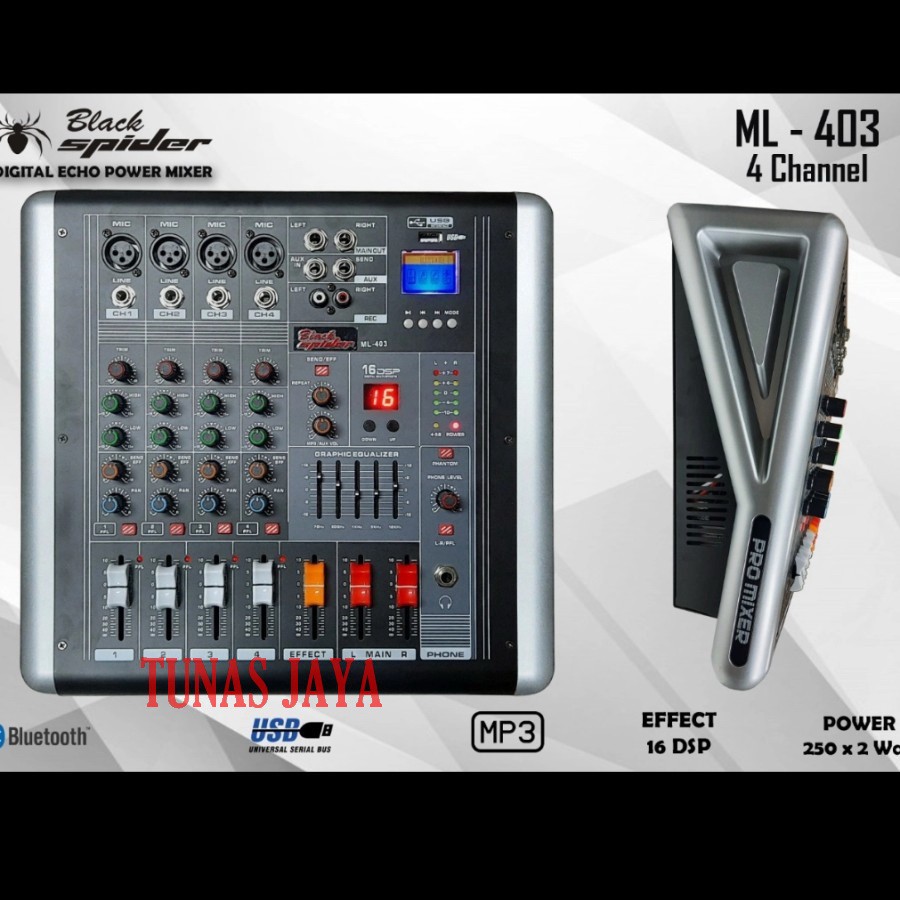 Power Mixer Blackspider ML 403 DSP 4 Channel  Bluetooth Original