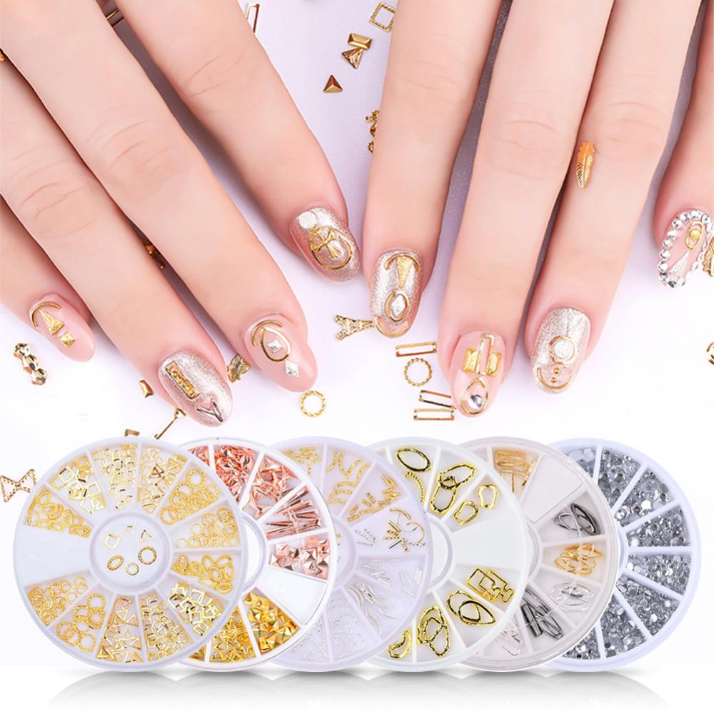 Timekey 12 Sekat / Kotak Hiasan Kuku Rivet / Mutiara / Berlian Imitasi Bahan Alloy Untuk Nail Art A7K8