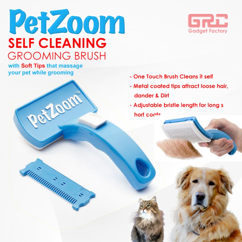 Sikat Sisir Hewan Pet Zoom Self Cleaning Grooming Brush PetZoom Anjing