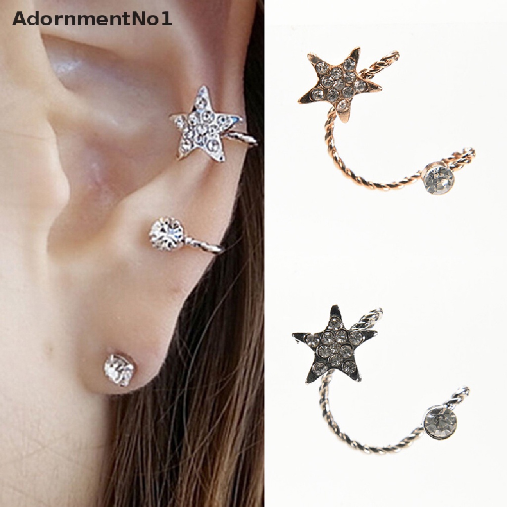 (AdornmentNo1) Anting Klip / Jepit Desain Bintang Hias Kristal Gaya Trendy Berkilau Untuk Wanita