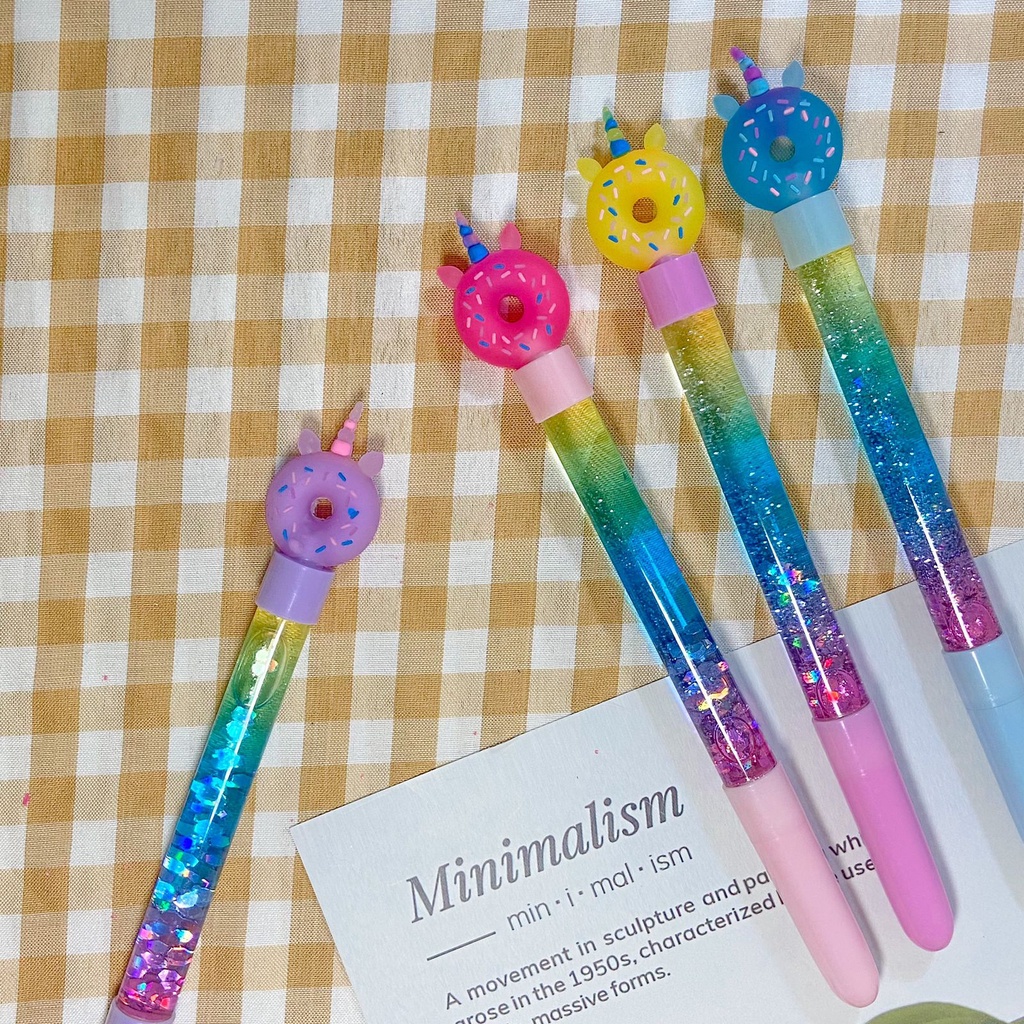 

Pen Glitter Unicorn Donat/ Pulpen Tinta Hitam Unicorn Donat Glitter Alat Tulis Ready COD