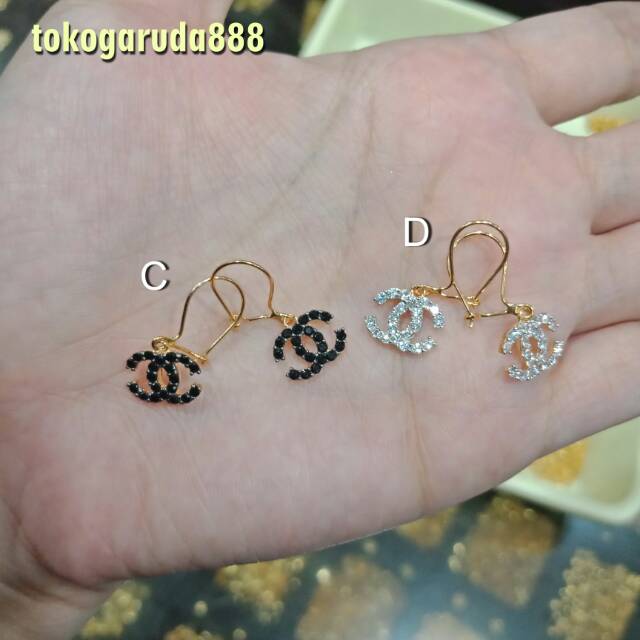 Anting giwang asli kadar 700 70% 22 gantung stud permata putih hitam