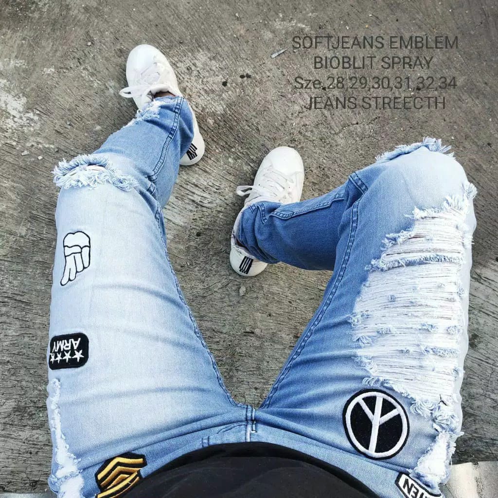 Jeans Sobek Bordir Emblem / Celana Soft Jeans Distro Sobek Emblem / Street Style Kekinian Remaja Dewasa Celana Jeans Panjang Pria Sobek / Jeans Casual Cuyth Emblem Bordir Sobek Premium / Celana Jeans Sobek Emblem Bordir Ori