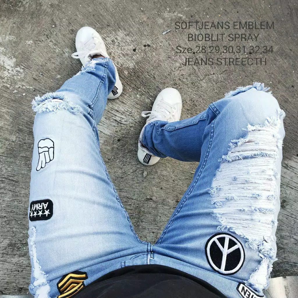 Jeans Sobek Bordir Emblem / Celana Soft Jeans Distro Sobek Emblem / Street Style Kekinian Remaja Dewasa Celana Jeans Panjang Pria Sobek / Jeans Casual Cuyth Emblem Bordir Sobek Premium / Celana Jeans Sobek Emblem Bordir Ori