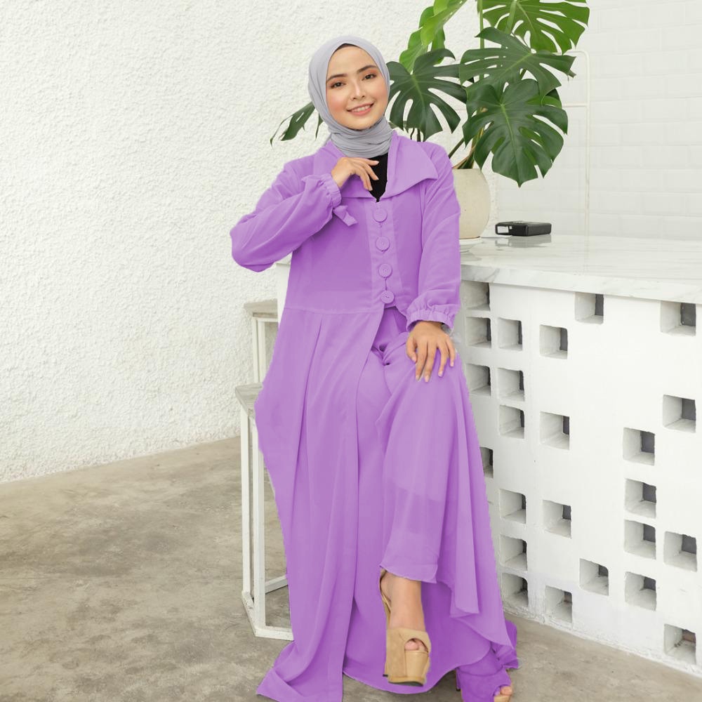 setelan gamis setelan celana kulot, kardigan, pakaian wanita terbaru, busana muslimah kekinian