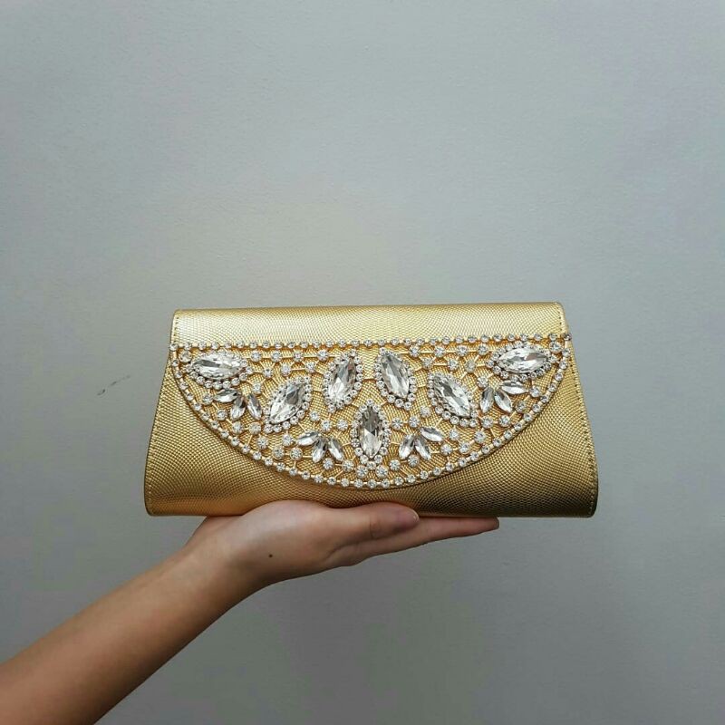 Sale! Clutch Farnell Bag Kondangan Cantik Tas Pesta Kristal Permata Mewah Import