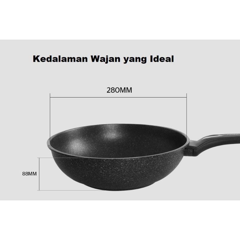 Sunhouse SBDS28 Marble Frying Pan Wok Anti Lengket Hitam 28 cm 1 Pcs