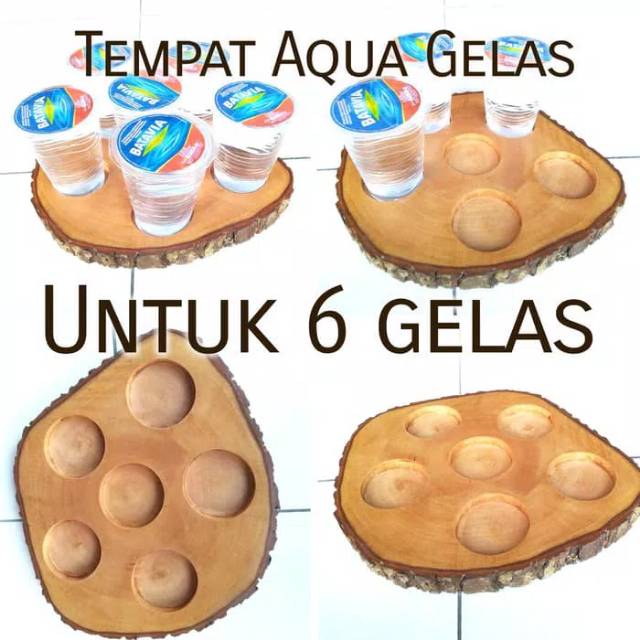 Nampan kayu aqua gelas 6 minuman gelas wood tray tatakan gelas nampan