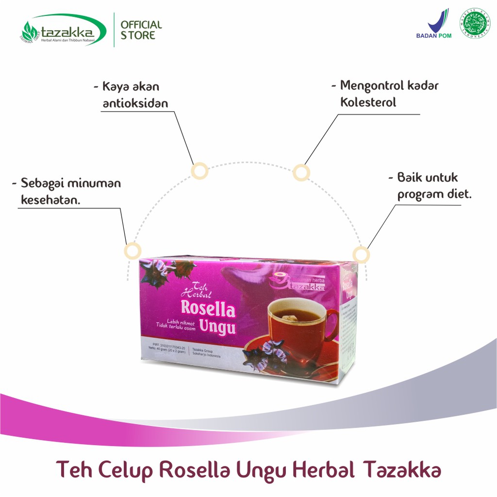 Teh Celup Bunga Rosella Ungu Herbal Tazakka Minuman Kesehatan Antioksidan kaya vit C