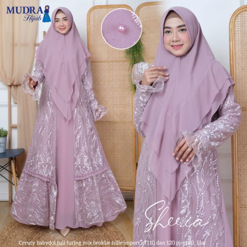 GAMIS SYARI SHERIA, CANTIK ANGGUN DAN MEWAH ORIGINAL MUDRA HIJAB BAHAN CERUTY BABYDOLL FUL FURING MI
