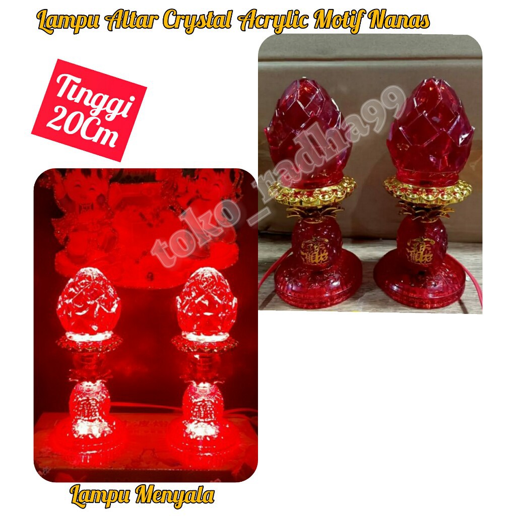 Lampu Sembahyang Altar Crysyal Acrylic LED Merah Motif Nanas