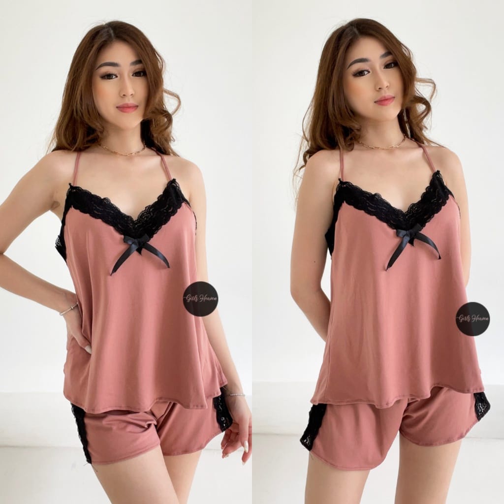044 Tanktop + Celana Pendek by @bf_label | Lingerie Sexy Bahan Spandex Premium Baju Tidur Premium Girlsheaven fit to jumbo Bisa COD