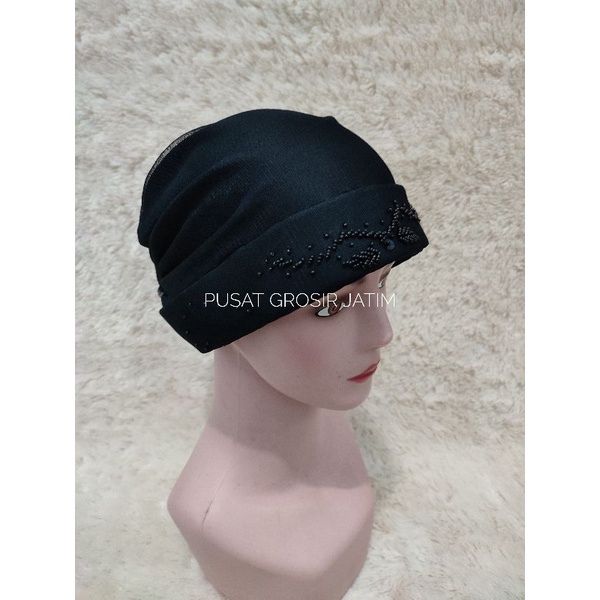 Topi kupluk kerpus ciput emak cemol turban umroh haji nenek topi emak jadul mewah hitam bisa untuk hijab