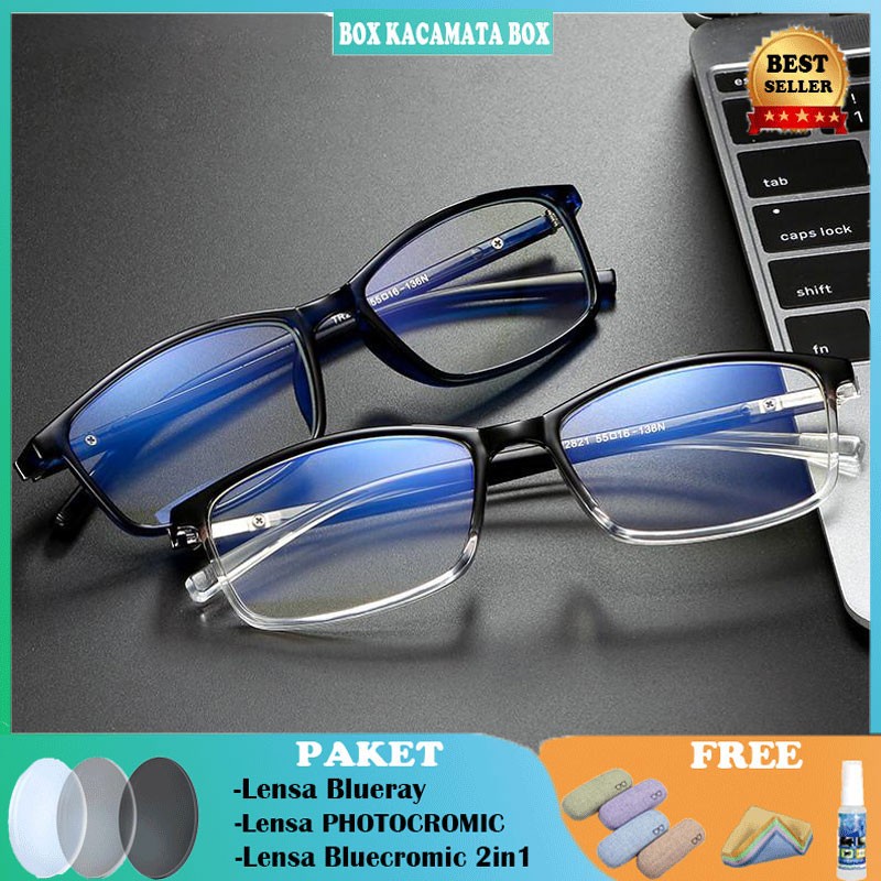 Kacamata FRAME+LENSA  minus Anti radiasi Blueray Photocromic Tr90 pria dan wanita FA 2821