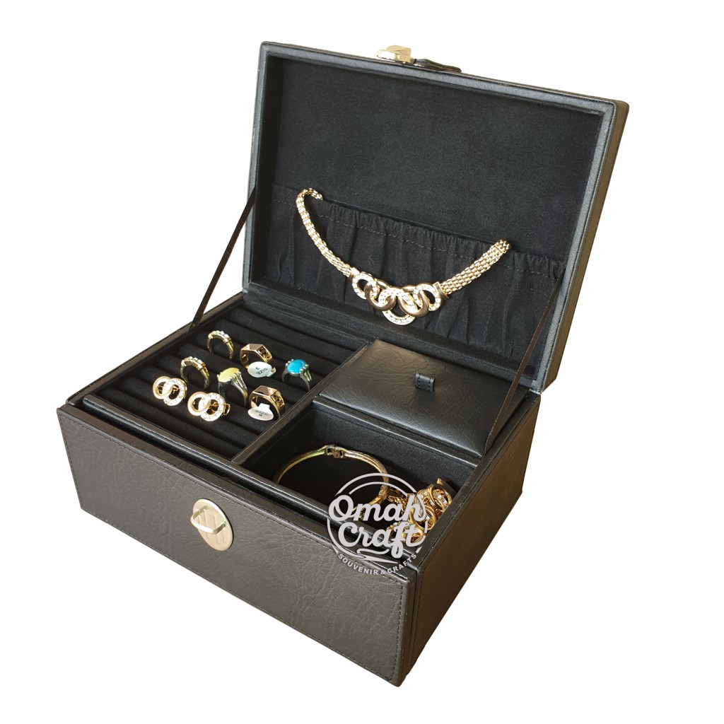 HITAM FULL - Tempat Perhiasan dan Aksesoris Emas Cincin Kalung Gelang / Jewelry Box Wadah Perhiasan