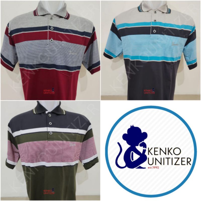 UNITIZER T01 ( XL ) Kaos Polo Pria Salur Stripe belang balok garis Dewasa saku Wangki Kerah Kantong 