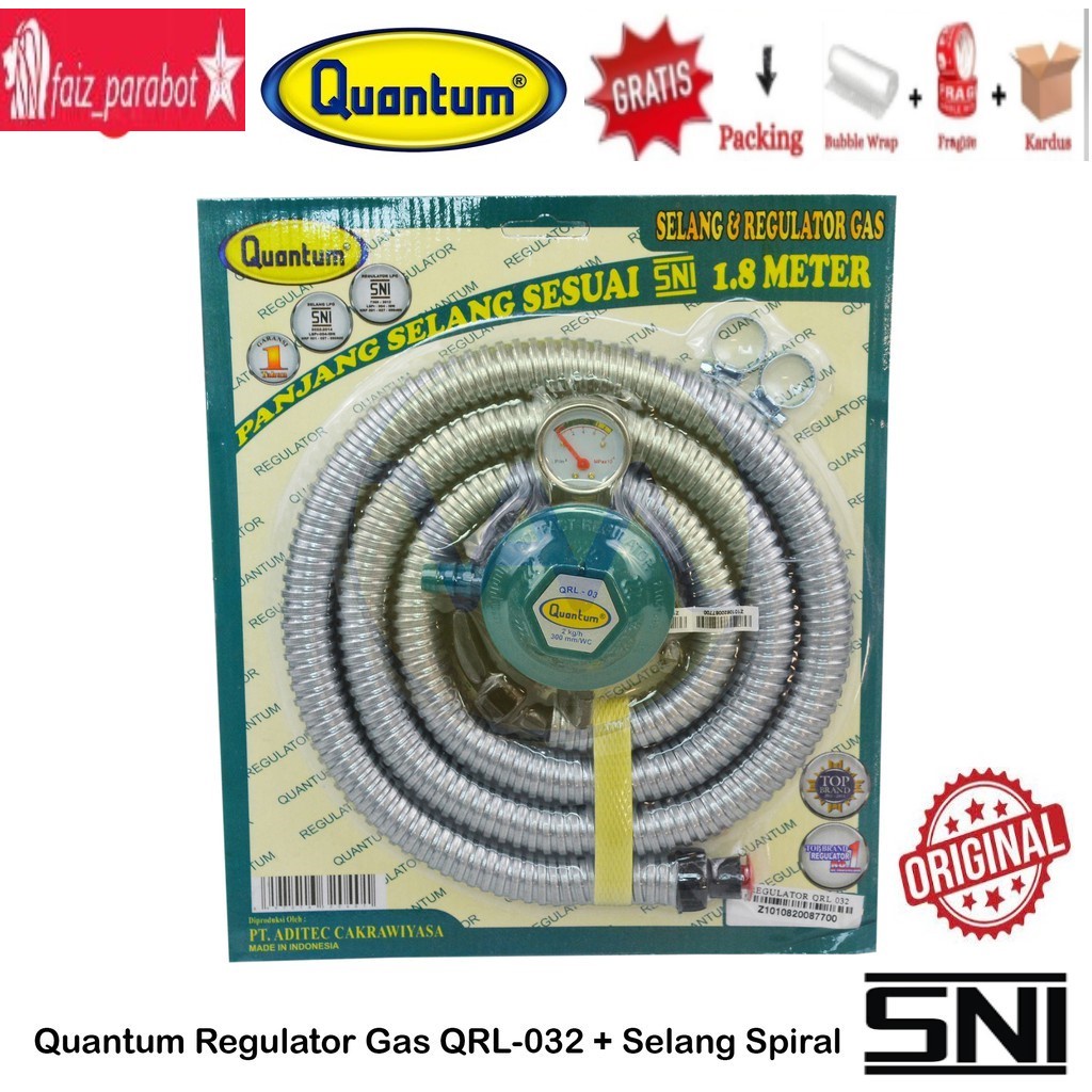 REGULATOR KOMPOR GAS QUANTUM QRL 032 1 SET KEPALA REGULATOR DAN SELANG QUANTUM