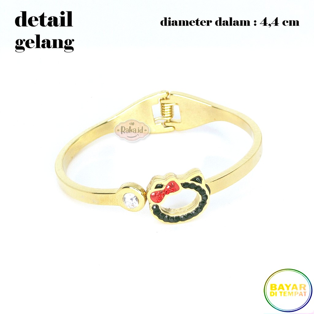 Paket Set Titanium Anak Kalung + Gelang + Cincin + Anting Hello Kitty Hitam Merah 640