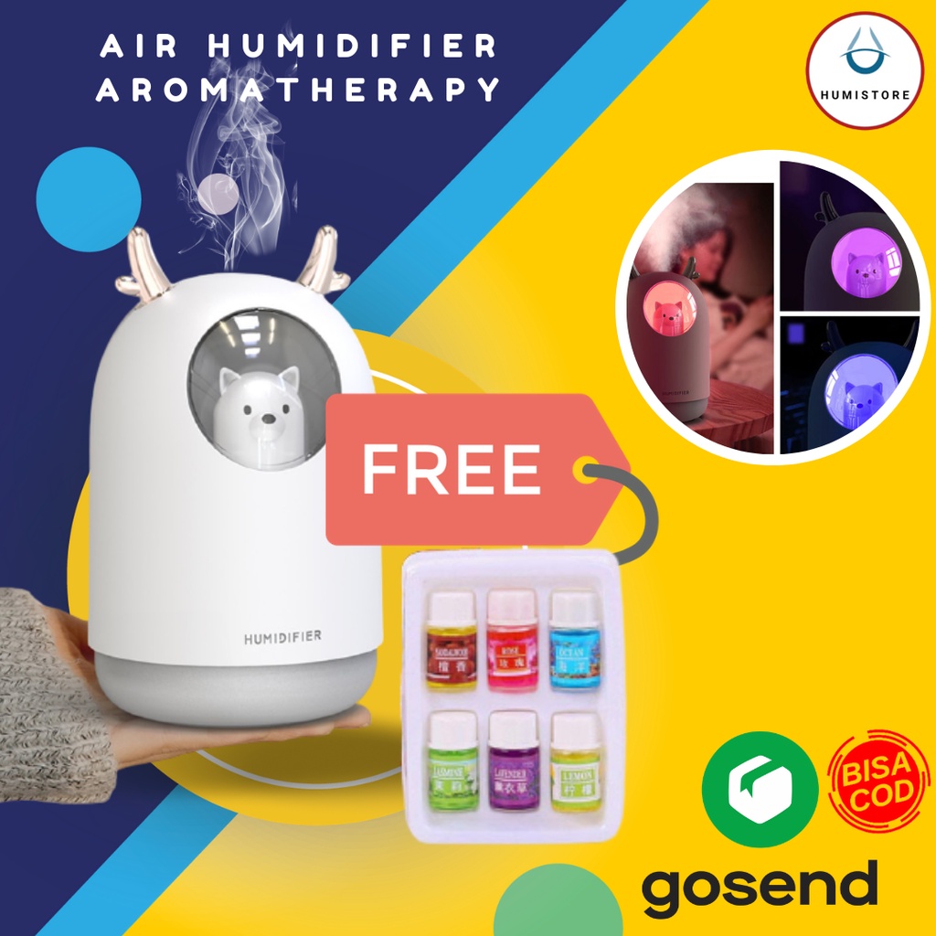 Humidifier Ultrasonic  Aromatherapy by TAFFWARE-Pet White + Oil