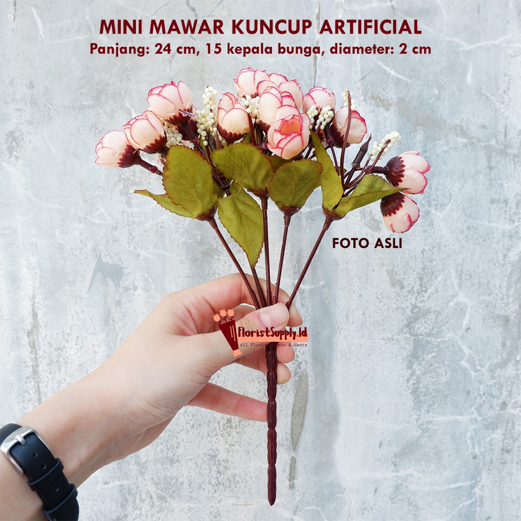 Mini Mawar Kuncup Bunga plastik / Artificial flower (1 kg isi 50 pcs)