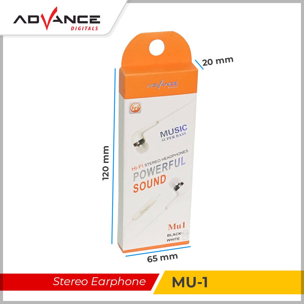 Advance 100% Ori Advance HIFI Stereo Earphone 1.2M Kabel Powerful Sound MU01 |Garansi Resmi Advance 1 Tahun |