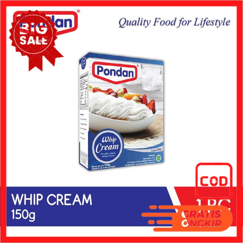 

PONDAN WHIP CREAM 150GRAM CAKE MIX/WHIPCREAM PROMO