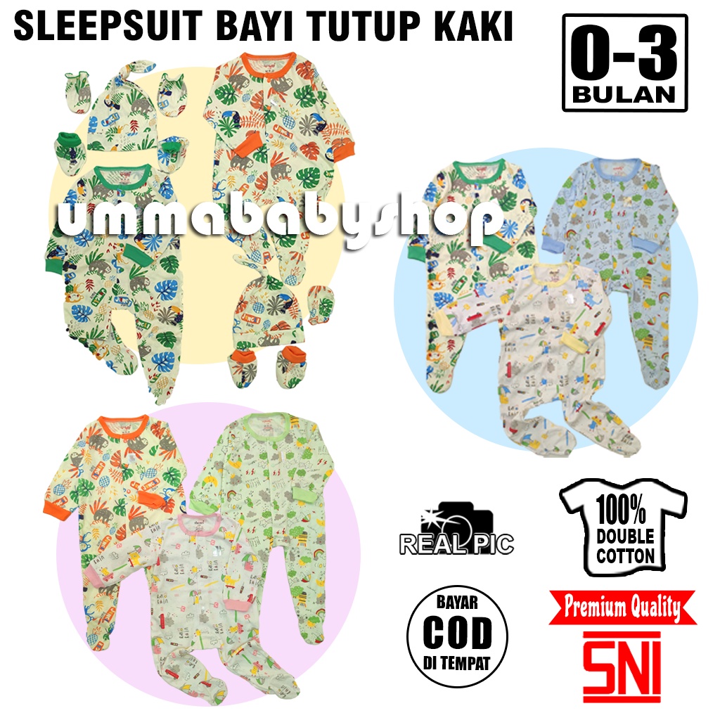 Sleepsuit Jumper Panjang Tutup Kaki Hansoap Pakaian Bayi Baru Lahir Random SNI Katun Jumper Bodysuit Piyama Bayi Baju Tidur Lengan Panjang 100%