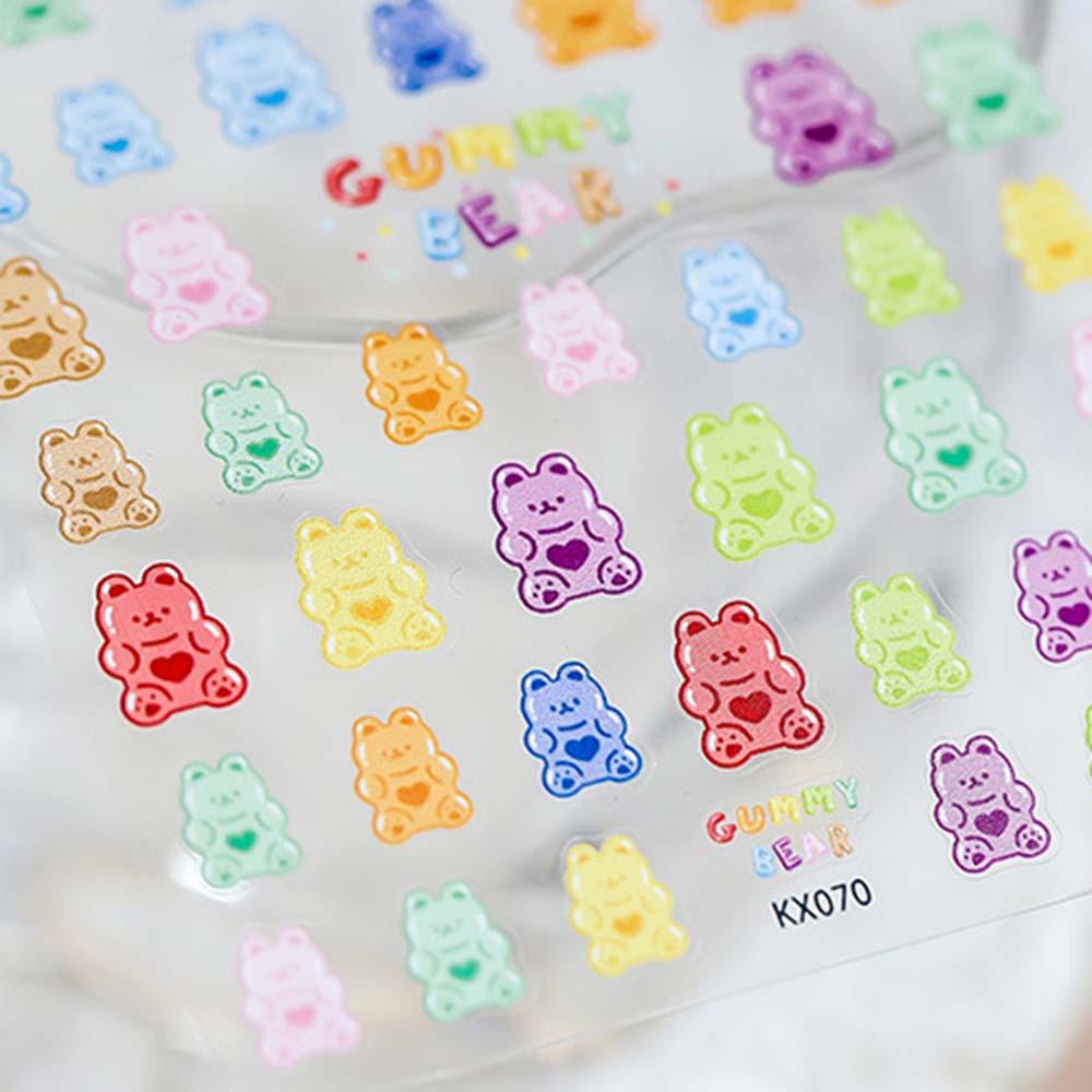 Agustina 5D Ukiran Stiker Kuku Kartun Gummy Bear Decal DIY Nail Art Desgin
