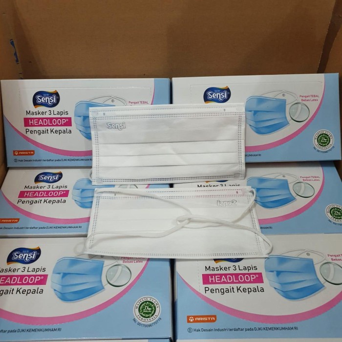 Masker - Masker Sensi Hijab Headloop Isi 40 Pcs 3Ply Warna Putih