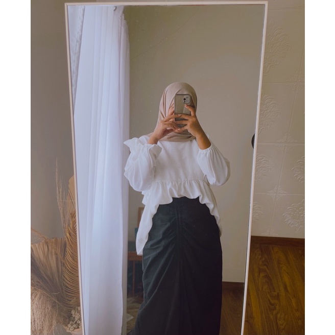 HIZA - Hanna Skirt | Korean Look | Rok Serut Casual | Rok Wanita Terlaris-Black