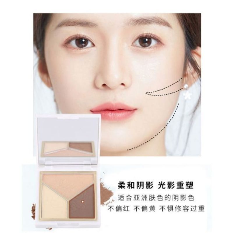 Medan Termurah Highlighter &amp; Repairing palette Tri color Powder Highlighter matte 3 warna