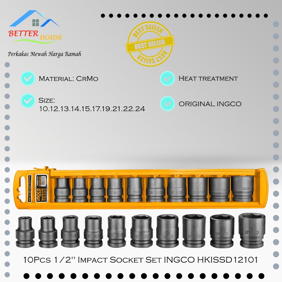 Impact Socket Set 10Pcs 1/2" - INGCO HKISSD12101