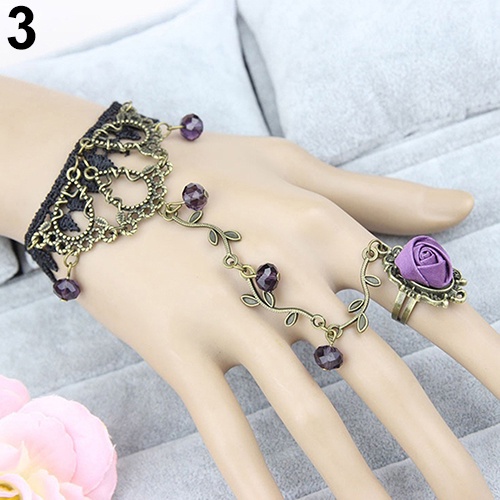 Hu Hu Hu Hu Hu Alat Bantu Pasang Kacamata♡ Gelang Sambung Cincin Bahan Lace Desain Bunga Gaya Retrogothic Untuk Wanita