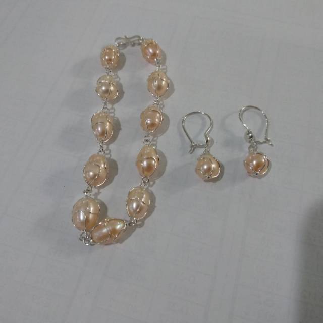Set gelang + anting perak mutiara lombok set perak asli mutiara tawar