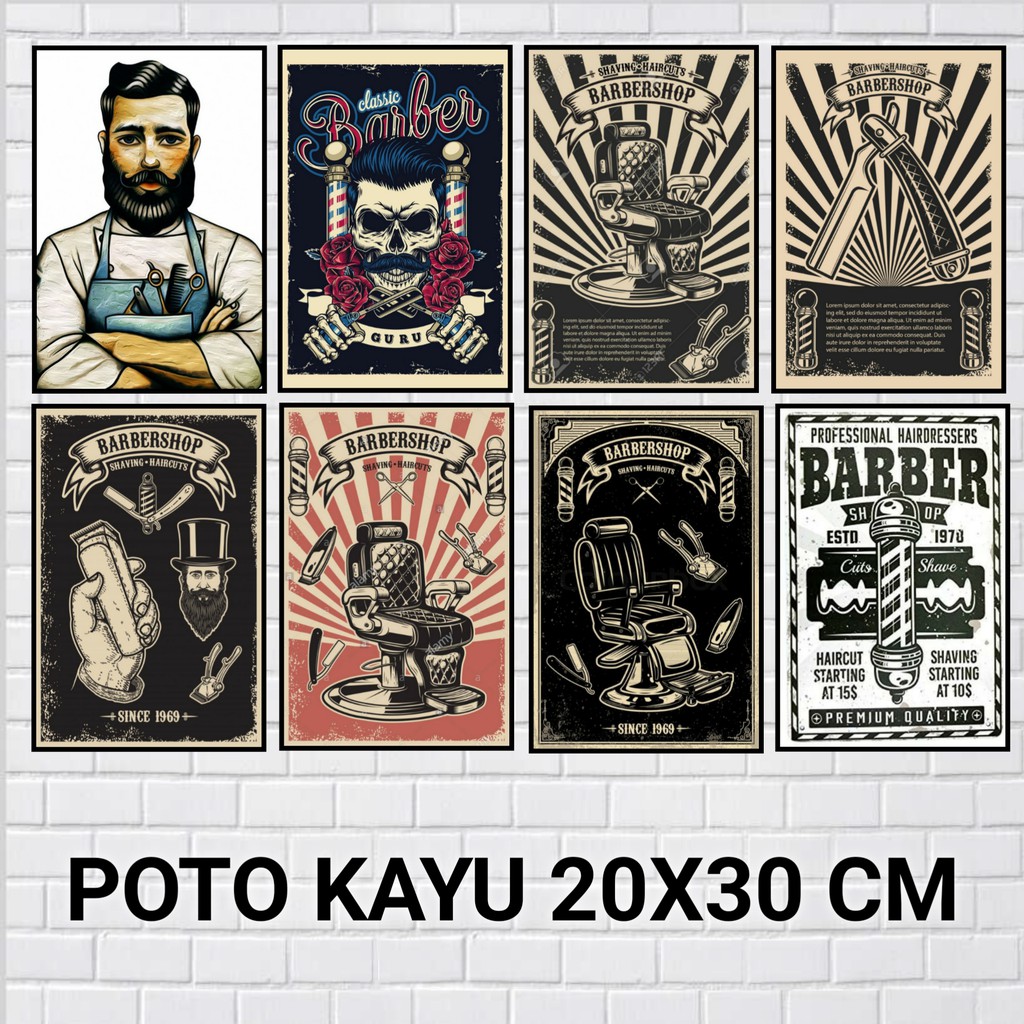 Jual POSTER KAYU BARBERSHOP PANGKAS DAN MODEL RAMBUT HIASAN DINDING ...