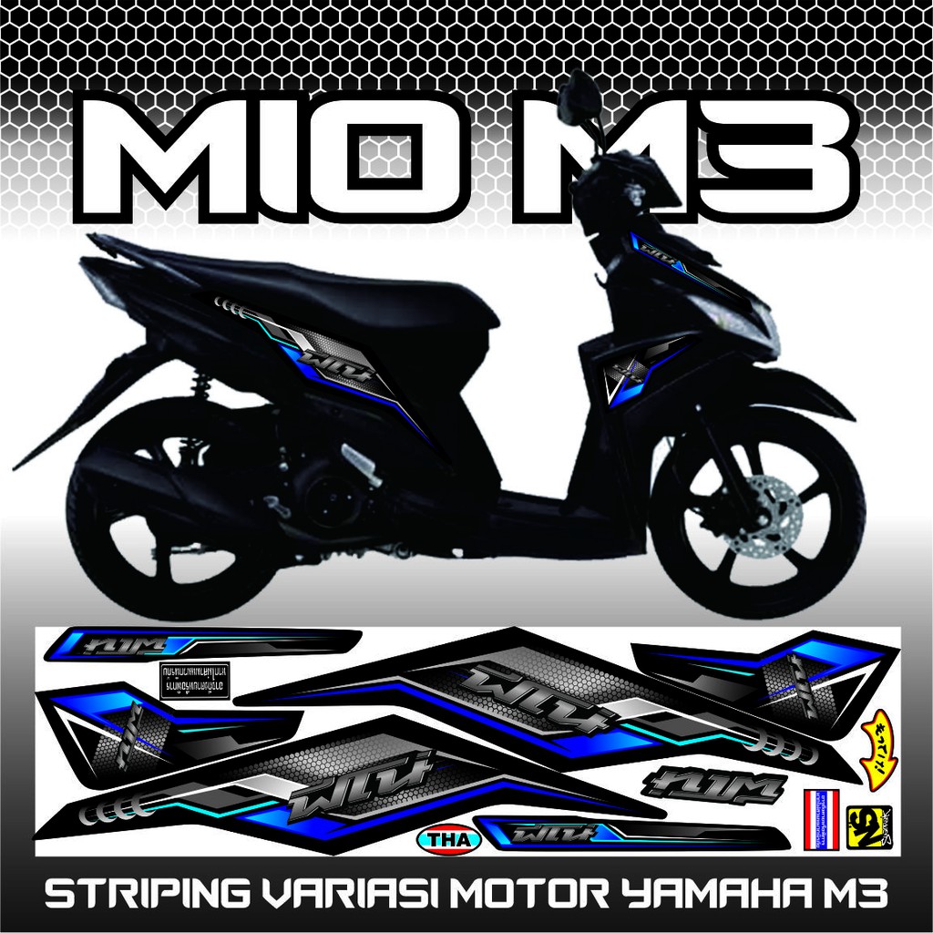 STRIPING VARIASI STIKER MIO M3 HITAM BIRU VARIASI