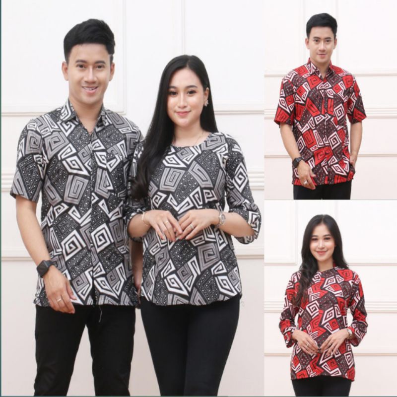 Kemeja Batik Couple Blouse Batik wanita Atasan Lengan Pendek Murah Modern